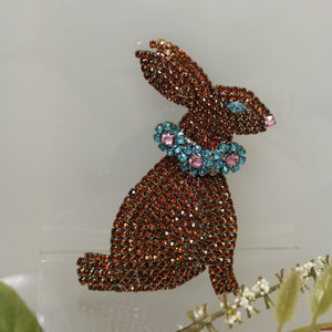 Rhinestone Crystal Large Easter Bunny Rabbit Pin Brooch,  Chocolate Color Easter Bunny Pin