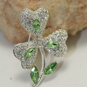 Rhinestone Shamrock Three-leaf Clover Brooch Pin,  Saint Patrick's day Rhinestone Jewelry Gift