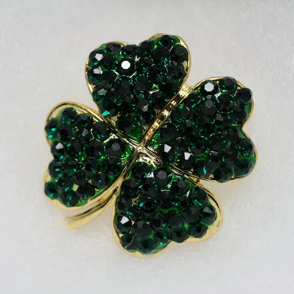 Rhinestone Shamrock Brooch, Crystal Shamrock Earrings , 4 Leaf Clover Pin, Irish Jewelry, St Patrick's Shamrock Pin & Earrings