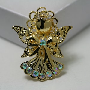 Rhinestone Vintage Angel Brooch Pin, Gold Angel Pin Guardian Angel