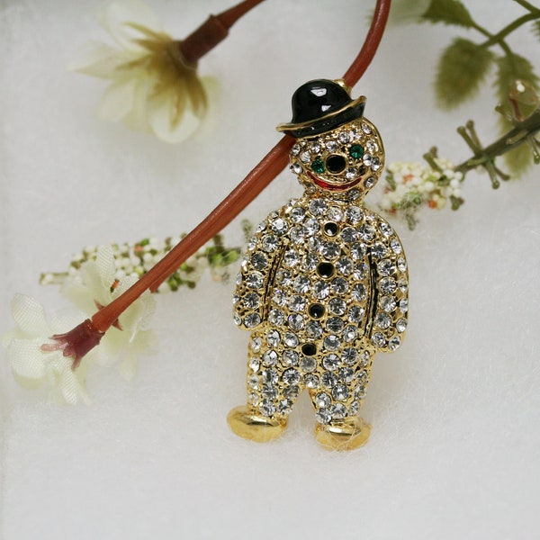 Oro Cristal Claro Pavimento Negro Sombrero de Copa Muñeco de Nieve Solapa Pin de Invierno Broche de Navidad