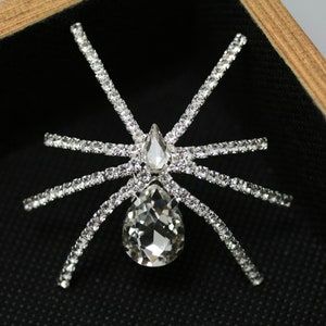 Silver Tone Clear Rhinestone 3D Halloween Spider Pin Brooch, Spider Pin