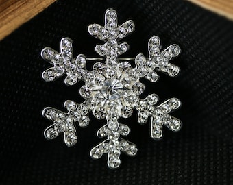 Crystal Rhinestone Vintage Snowflake Brooch Pin, Pendant, Christmas Holiday Fashion Jewelry Gift