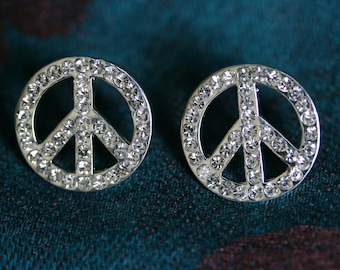 Peace Symbol Earrings, CZ Diamond Peace Sign Studs Earring, Rhinestone Women's Classic PEACE Earring