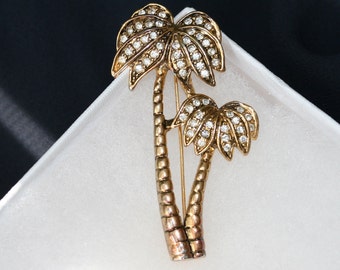 Palm Tree Pin Miami Hawaii Rhinestone Crystal Brooch Vintage Palm Tree Brooches