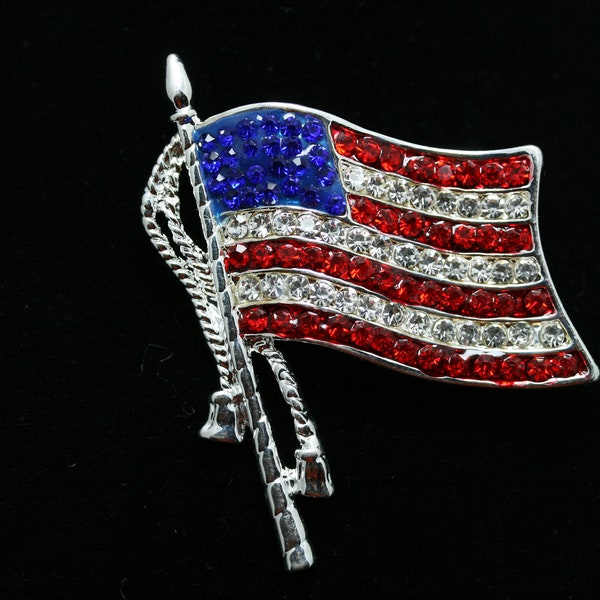 USA Flag Pin, Patriotic USA Flag Rhinestone Brooch Pin Flag Pendant, 4th July Independence US Flag Jewelry Gift