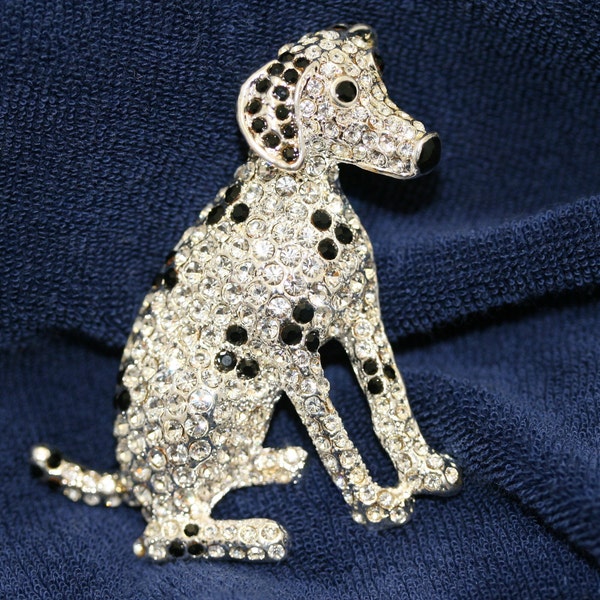Rhinestone Dalmatian Dog Crystal Pin Brooch
