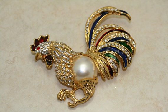 Large Vintage Fancy Rooster with Pave Rhinestones… - image 8
