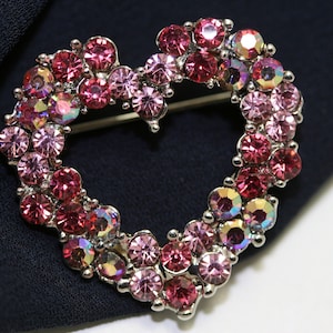 Multi-Color Rhinestone valentine's heart brooch pin, Pink Crystal Heart Brooch, Valentine's Day Jewelry Gift