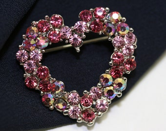 Multi-Color Rhinestone valentine's heart brooch pin, Pink Crystal Heart Brooch, Valentine's Day Jewelry Gift