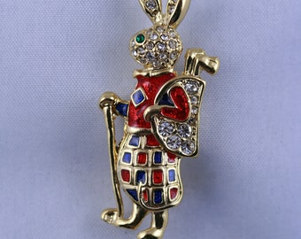 Rhinestone Enamel Easter Bunny Rabbit Golf Brooch Pin