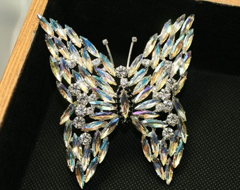 Brooches Store Silver & Aqua Blue Crystal Butterfly Brooch