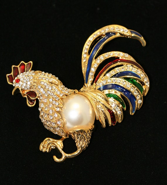 Large Vintage Fancy Rooster with Pave Rhinestones… - image 7
