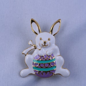 Enamel Bunny Rabbit Easter Egg Pin Brooch, Easter Bunny Pin, Easter Jewelry