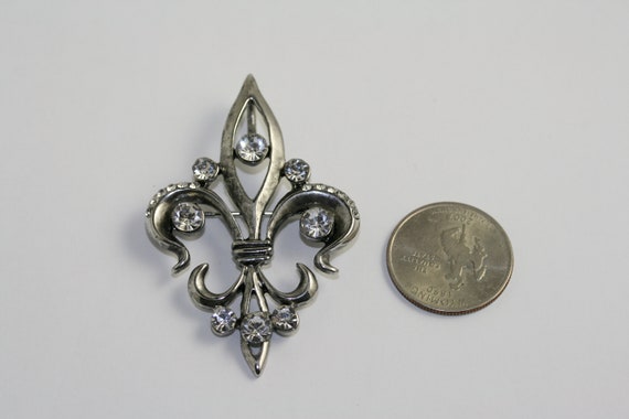 Rhinestone Antique Silver, Gold Tone  Fleur de Li… - image 6