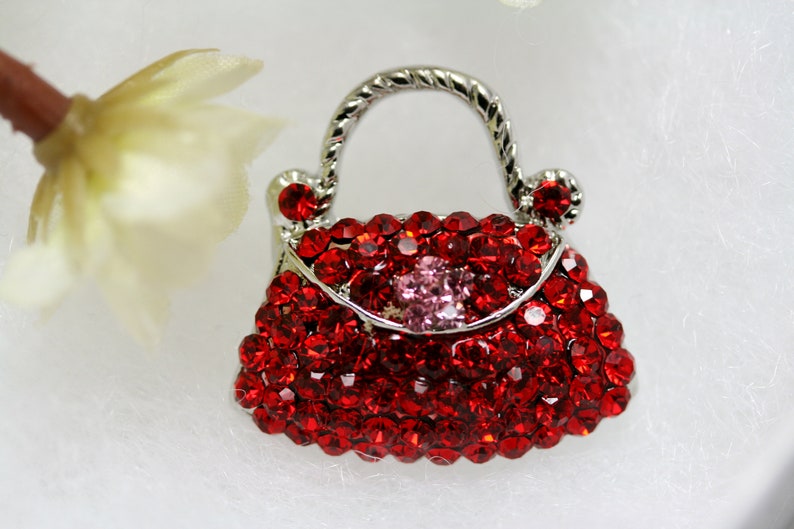 Crystal Women Basket Purse Handbag Trinket Brooch Pin, Rhinestone Women Purse Fashion Jewelry Gift, DIY Jewelry Red