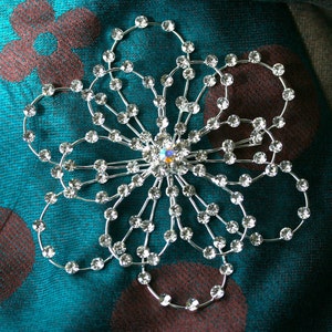 Large Rhinestone Flower Brooch-Pin Silver-Tone, Wedding Flower Pin