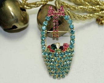 Rhinestone Easter Basket Brooch Pin, Easter Jewelry, Easter Egg Brooch Pin, Easter Holiday Jewelry Gift