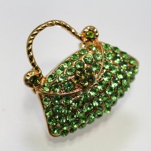 Crystal Women Basket Purse Handbag Trinket Brooch Pin, Rhinestone Women Purse Fashion Jewelry Gift, DIY Jewelry Green