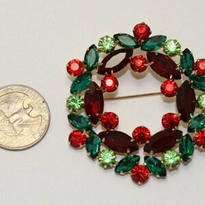 Christmas Wreath Rhinestone Brooch Pin, Crystal Xmas Holiday Jewelry Gift, Floral Wreath Brooch Pin Style Delicate Gold Plated image 7