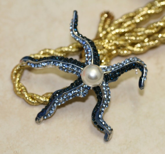 Vintage Style Rhinestone Crystal Starfish with Pe… - image 6