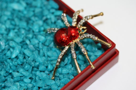Vintage Style Halloween Spider Clear Zircon Crystal Woman Brooch