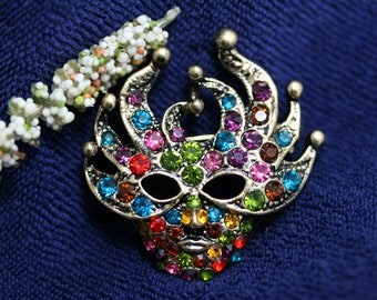 Masquerade Mardi Gras Mask Brooch Pin Enamel Rhinestones Gold Tone - Etsy