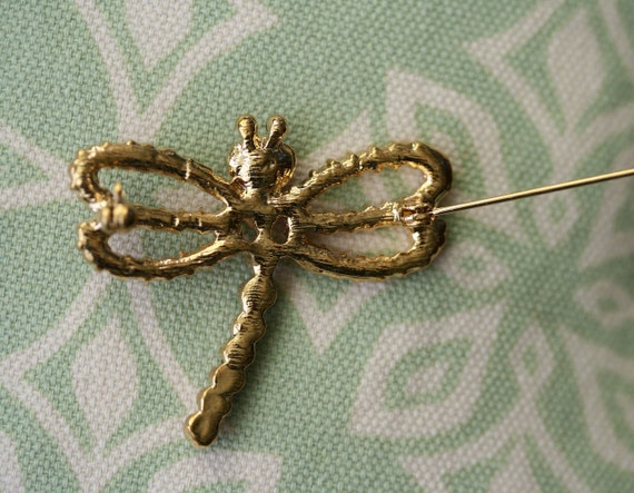 Vintage Dragonfly Brooch Handcrafted Rhinestone S… - image 7