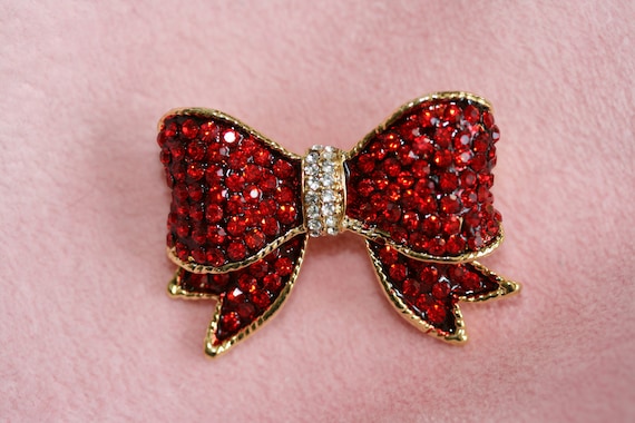 JustloveJewels Vintage Red Bow Brooch Bow Gold Red Crystal Ribbon Bow Broach Pin Rhinestone Ribbons Brooches Jewelry Gifts