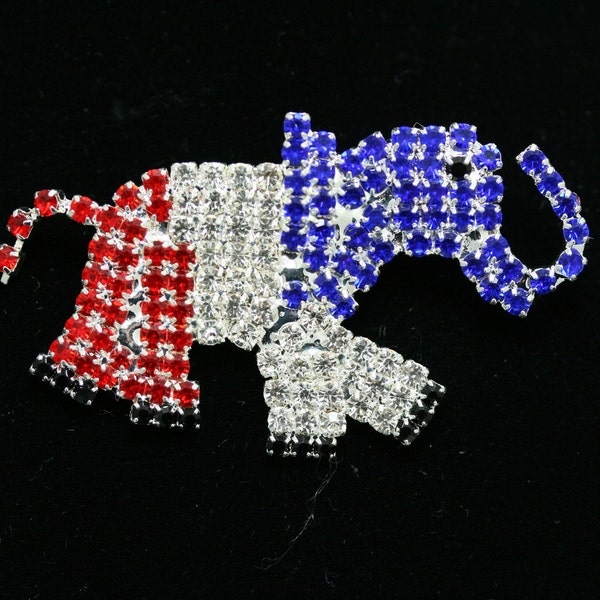 Patriotic Red White and Blue Rhinestone Republican Elephant Brooch Pin, GOP elephant Brooch, 4th of July Patriotic Jewelry