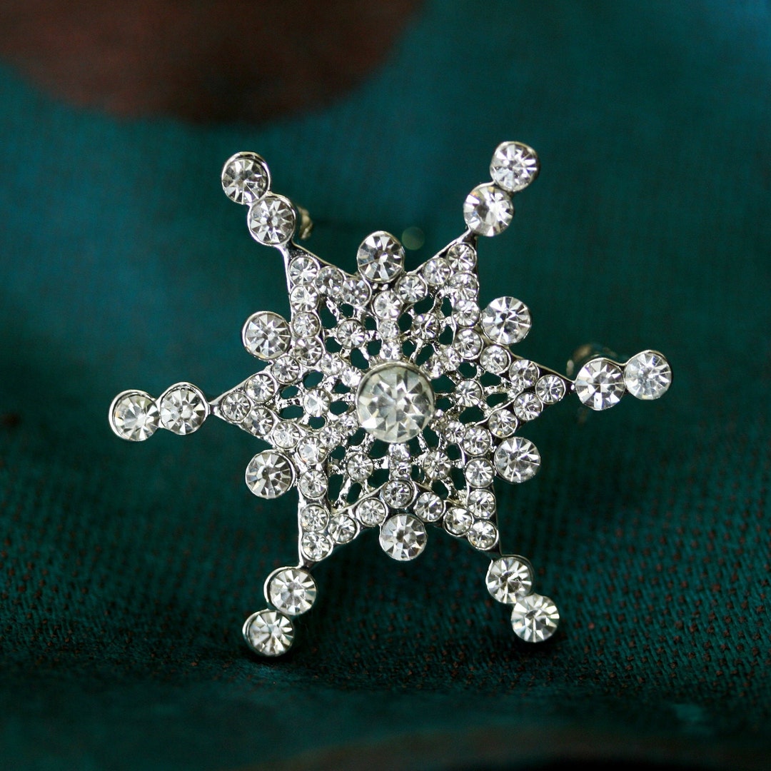 Rhinestone Snowflake Christmas Pin, Crystal Snowflake Brooch Jewelry ...