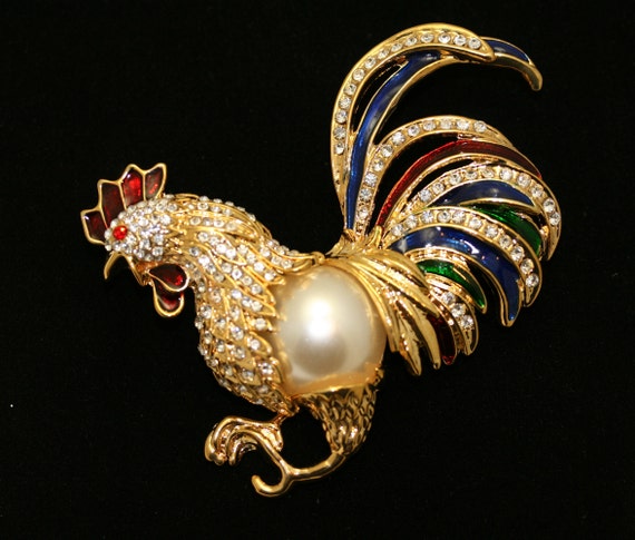 Large Vintage Fancy Rooster with Pave Rhinestones… - image 6