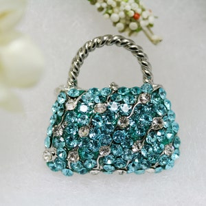 Crystal Women Basket Purse Handbag Trinket Brooch Pin, Rhinestone Women Purse Fashion Jewelry Gift, DIY Jewelry Blue