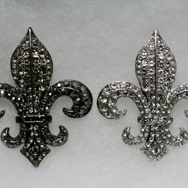 New Orleans Fleur De Lis Boutonniere Black Rhinestone Brooch, Pendant, French Fleur De LIs Crystal Lapel Pin, Flat Back Fleur De Lis Jewelry