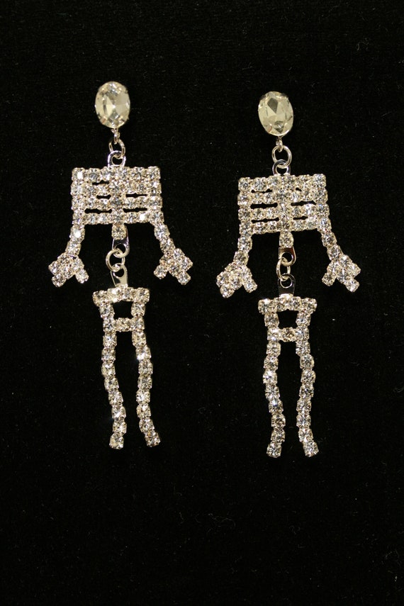 Rhinestone Bling bling Halloween Skeleton Post Earrings Crystal