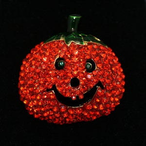 Large Rhinestone Halloween Pumpkin Brooch Pin, Fashion Costume Holiday Jewelry, Crystal Pumpkin Brooch Pin image 4