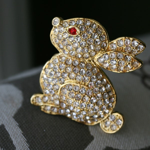 Clear Rhinestone Crystal Easter Bunny Rabbit Pin Brooch