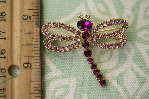 Vintage Dragonfly Brooch Handcrafted Rhinestone S… - image 6