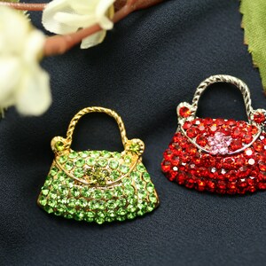 Crystal Women Basket Purse Handbag Trinket Brooch Pin, Rhinestone Women Purse Fashion Jewelry Gift, DIY Jewelry image 4