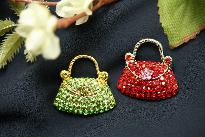 Crystal Women Basket Purse Handbag Trinket Brooch Pin, Rhinestone Women Purse Fashion Jewelry Gift, DIY Jewelry image 4