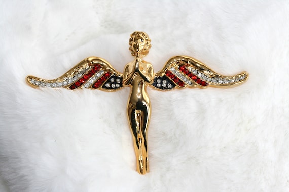 Vintage Flying Angel with Crystal USA Flag Wings … - image 2