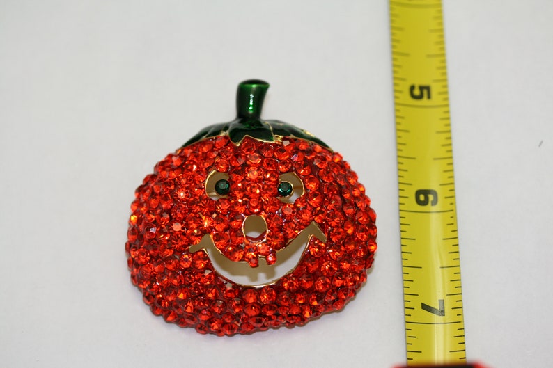 Large Rhinestone Halloween Pumpkin Brooch Pin, Fashion Costume Holiday Jewelry, Crystal Pumpkin Brooch Pin image 3