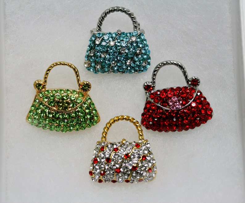 Crystal Women Basket Purse Handbag Trinket Brooch Pin, Rhinestone Women Purse Fashion Jewelry Gift, DIY Jewelry image 1