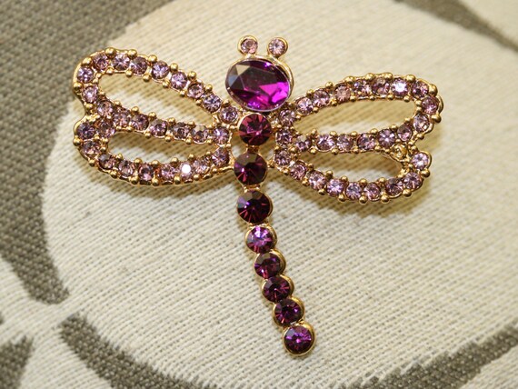 Vintage Dragonfly Brooch Handcrafted Rhinestone S… - image 4