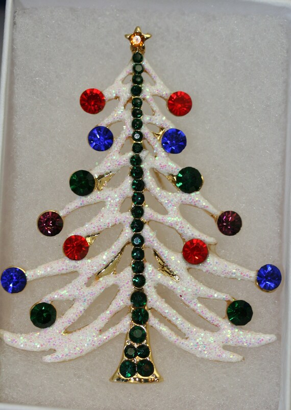 White Glitter Traditional Christmas Tree Pin Broo… - image 8
