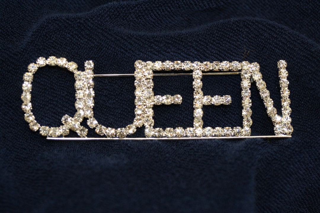 Large QUEEN Crystal Rhinestone in Block Letters Pin Brooch New - Etsy