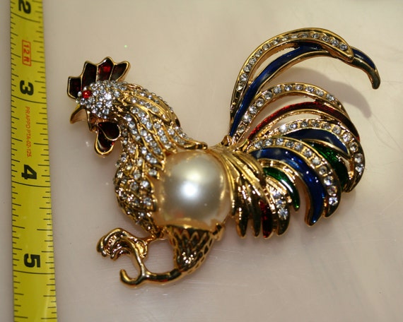 Large Vintage Fancy Rooster with Pave Rhinestones… - image 3