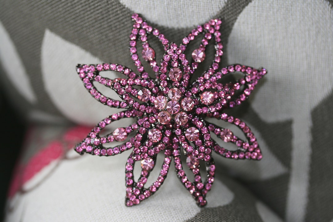 Pink Rhinestone Star Flower Brooch Pin, Bridal Brooch, Brooches Pins
