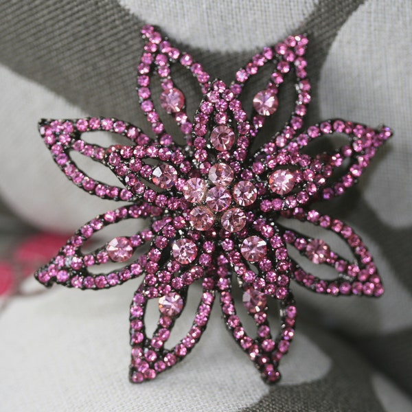 Pink Rhinestone Star Flower Brooch Pin, Bridal Brooch, Brooches Pins Wedding, Crystal Broaches Women