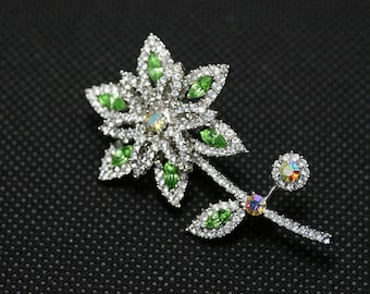 Vintage Rhinestone Daisy Flower Brooch Pin,  Crystal Flower Brooch Pin